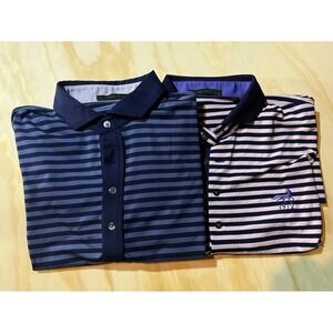 Greyson Men's Striped Polo Shirts Blue Navy Pink Golf Casual Size L
